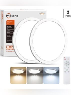 White LED Ceiling Light - 2 Pack with Remote
